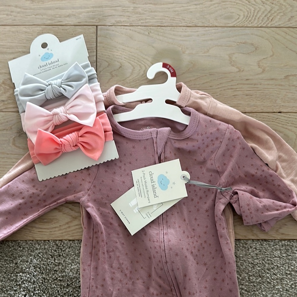 Cloud Island Pink and Gray Baby Outfit Set